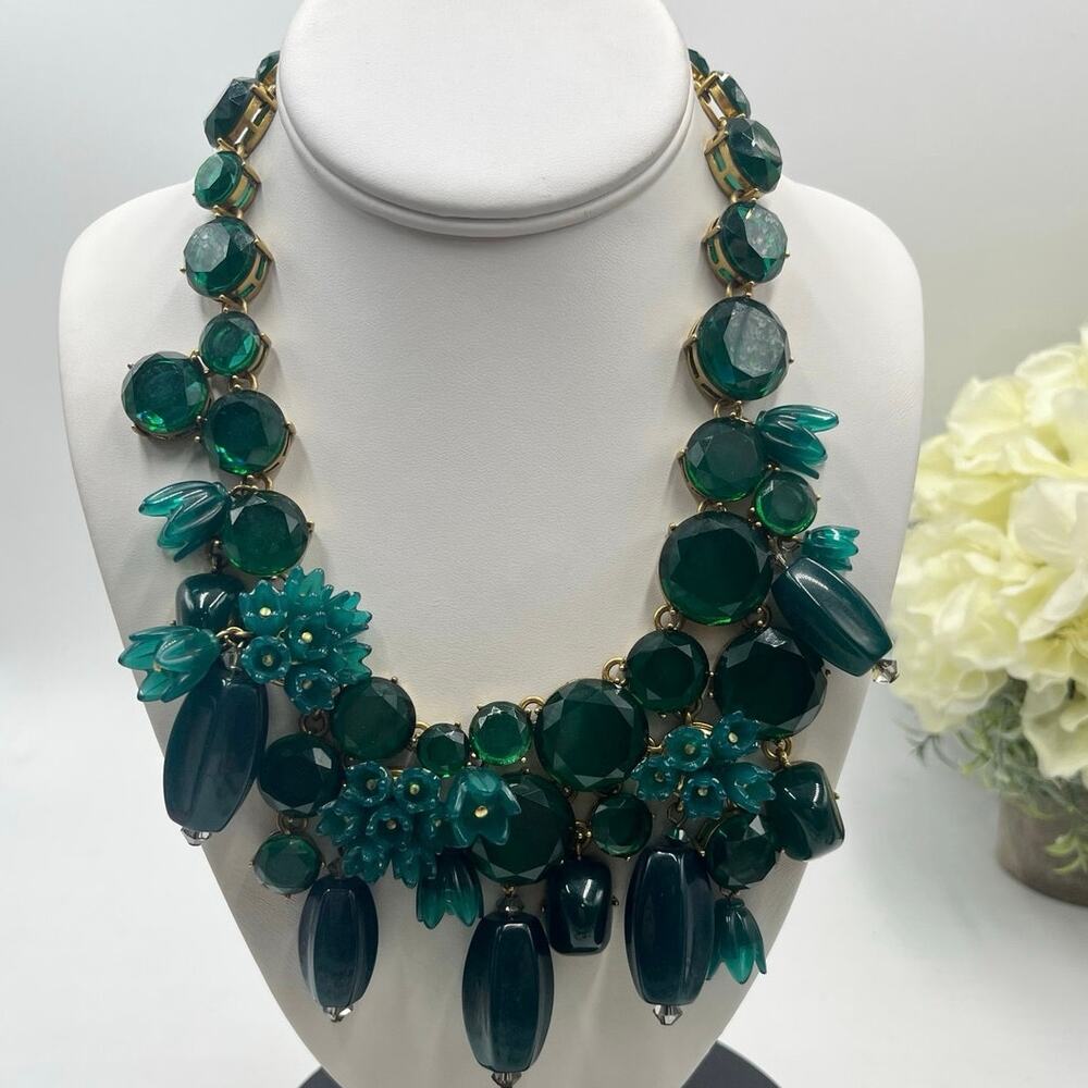 J. Crew Green Bauble Glass Resin Flower Cluster Bib Runway Gold‎ Ox Necklace